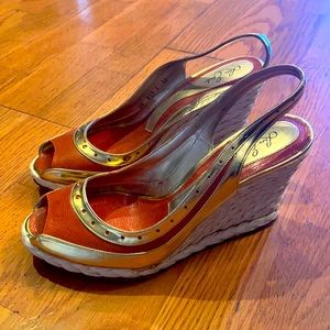 Leona Edminston Leather Raffia Wedges in Size 7